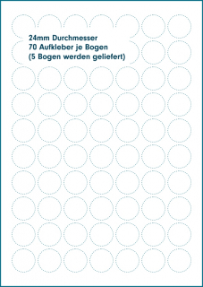 Blankoetiketten auf A4 Bogen (5 Bogen) #2 Rund 24mm Durchmesser