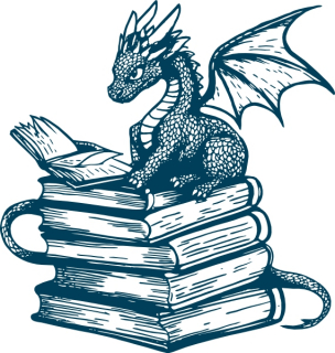 Drache sitzend auf Bücherstapel 31x33mm