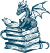 Drache sitzend auf Bücherstapel 31x33mm