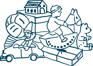 Berg aus Spielzeug 36x26mm